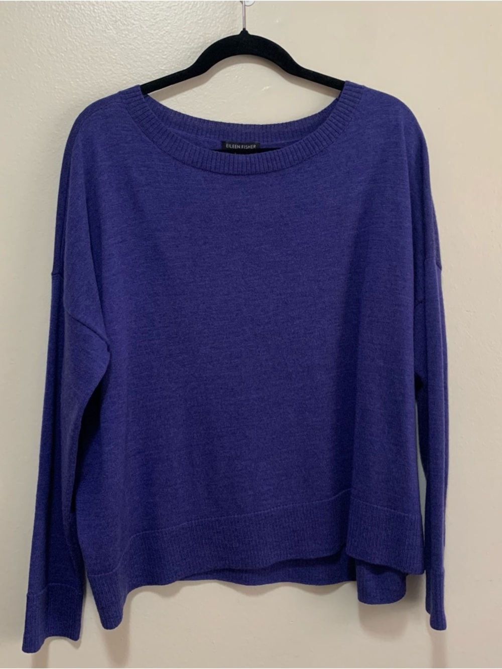Eileen Fisher Women's Purple Blue Merino Wool Boatneck Sweater Medium